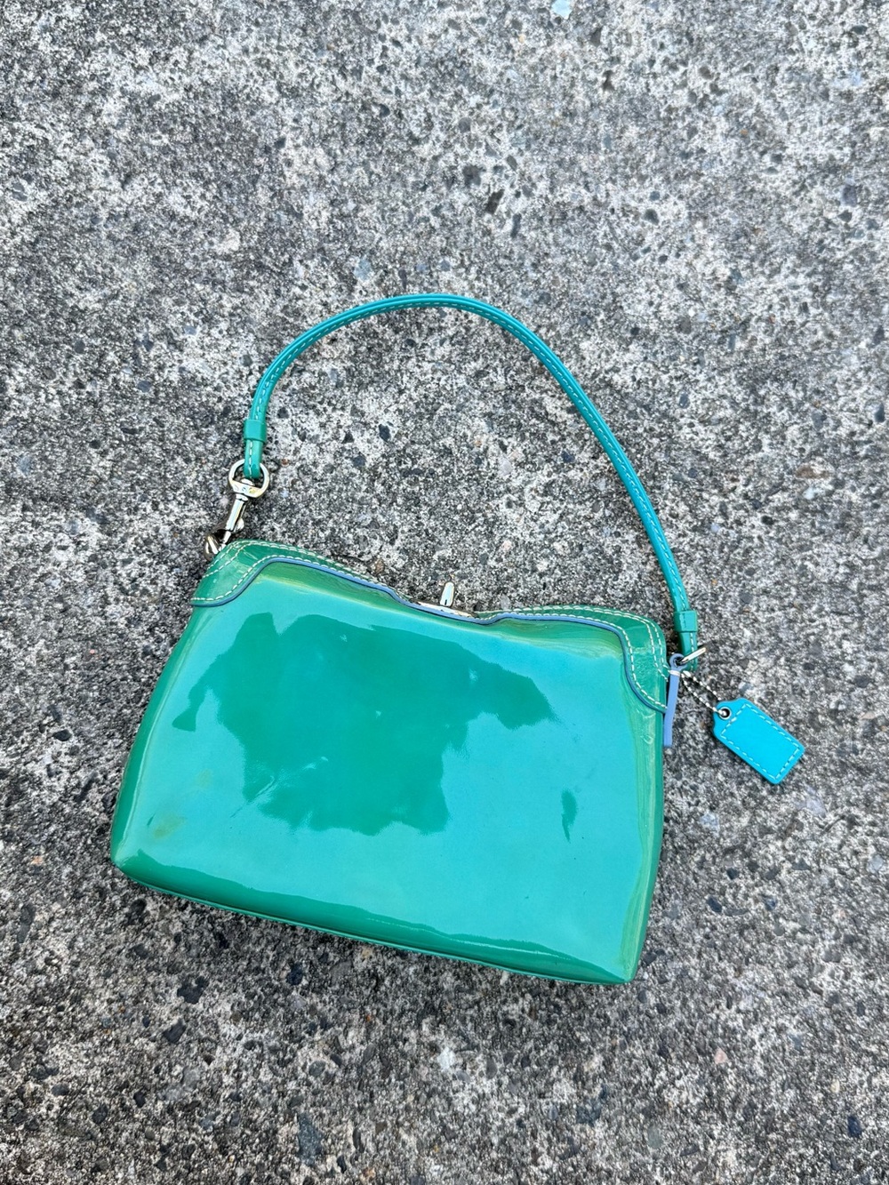 Coach Y2K Patent Leather Mini Purse Green Teal Glossy Vintage - Picture 6 of 16